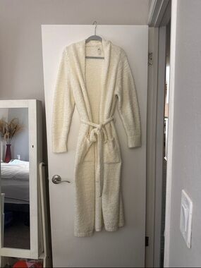 SKIMS Cozy knit Long Cream Robe with tie belt